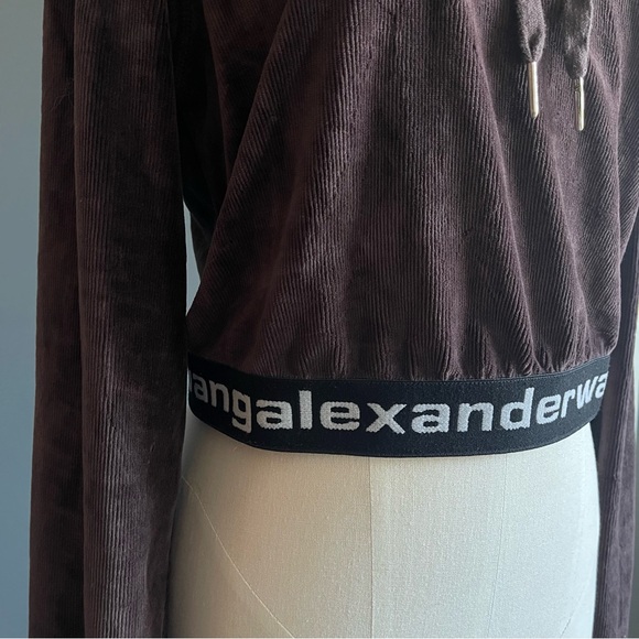 ALEXANDERWANG.T Stretch Corduroy Cropped Hoodie in Cola - Picture 5 of 10
